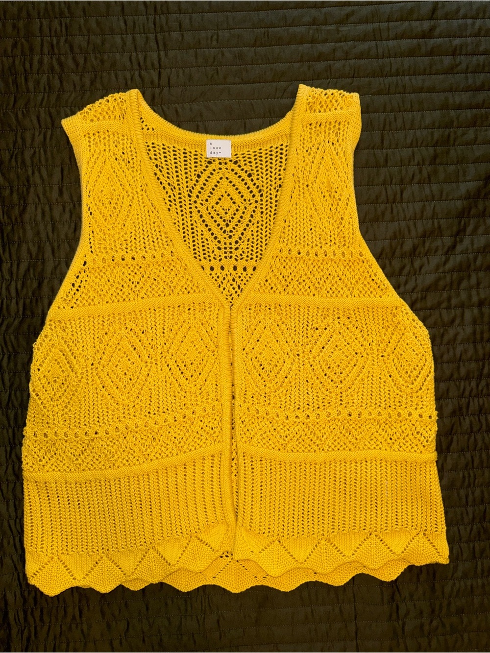 a new day Yellow Crochet Knit Vest Tank - Openwork Diamond Pattern
